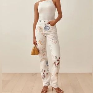 Reformation Jeans Cynthia doodle high rise boyfriend straight leg printed 29
